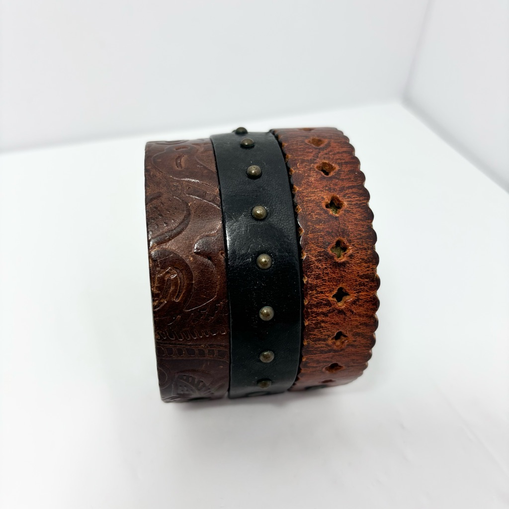 Diesel Vintage Brown Embossed Leather And Metal Bracelet, One Size-Fits Most